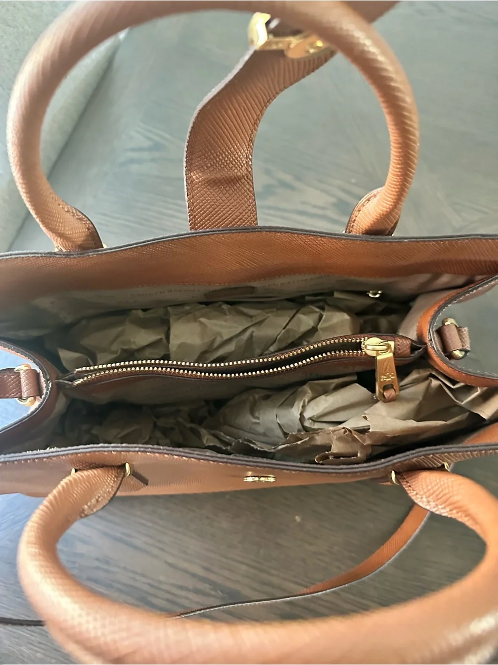 Ralph Lauren Cognac Textured Leather Satchel with Gold Logo